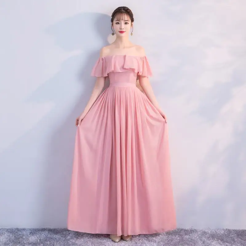 022pink Красивые Дешевые вечерние сексуальные свадебные гость шифоновые длинные серебряные синие розовое платье подружки невесты Vestido Madrinha платья подружек невесты - Цвет: 022pink