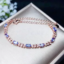 Сапфировый Браслет с цепочкой 0.35ct* 7 шт драгоценный камень натуральный и настоящий сапфир 925 стерлингового серебра ювелирные украшения# BL18120202