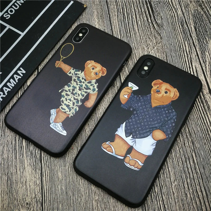 

Camo Bear soft case for iPhone X XS MAX XR 8 7 6 6S plus silicone matte phone cover Luxury brand Couple coque fundas capa 8plus
