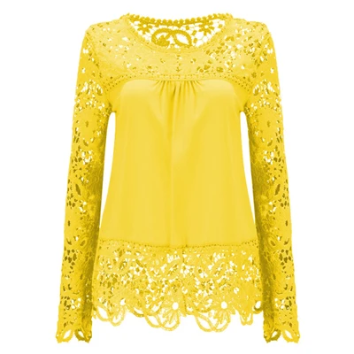 Женские рубашки летние блузки больших размеров рубашки с длинными рукавами Хлопковые женские прозрачные рукава кружевная вязаная блузка с вышивкой шифоновая рубашка - Цвет: Золотой