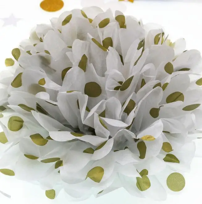 

2pcs 15" 38cm Gold Polka Dot Tissue Paper Pom Poms Wedding Party Decoration Large Flowers Pastorable Home Supplies Hanging