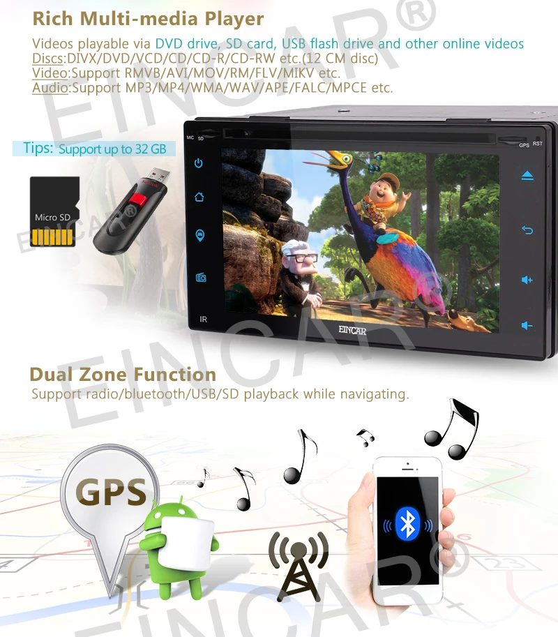 Sale Android 6.0 4Core 6.2 inch 2Din Car DVD Player Stereo Radio Touchscreen GPS Wifi 5