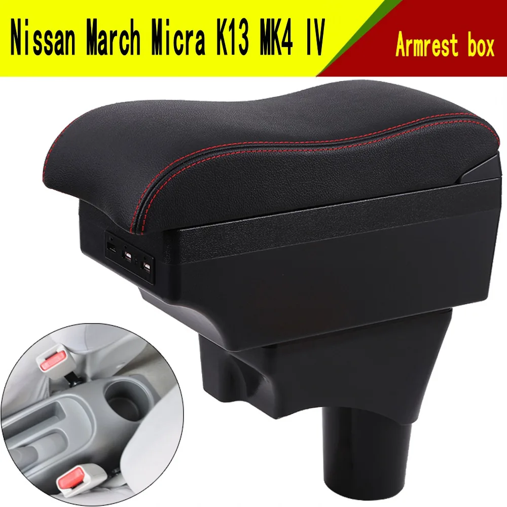 

For Nissan March Micra K13 MK4 IV Armrest Box Central Content Interior Elbow Arm Rest Storage Case Car-styling with USB