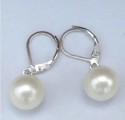 

Free shipping HOT Huge AAA 10-11MM natural white pearl earring 14K/20 YELLOW HOOK