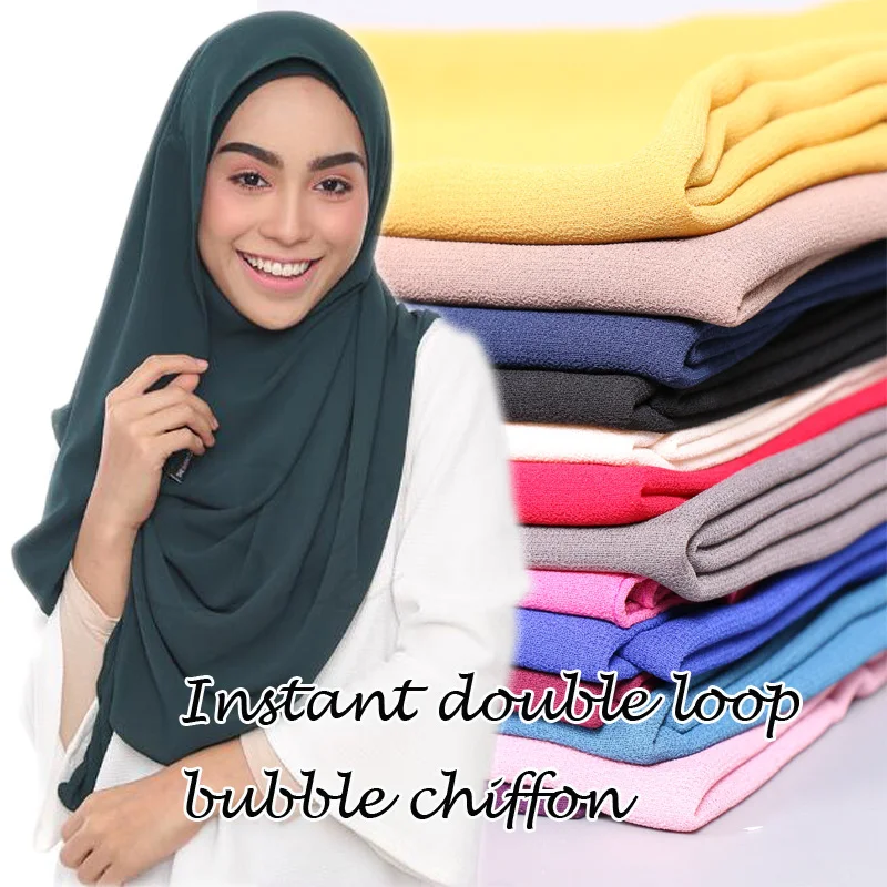 

Malaysia popular scarf Muslim hijab instant double loop bubble chiffon scarves fashion plain shawls scarf/scarves 24 colors