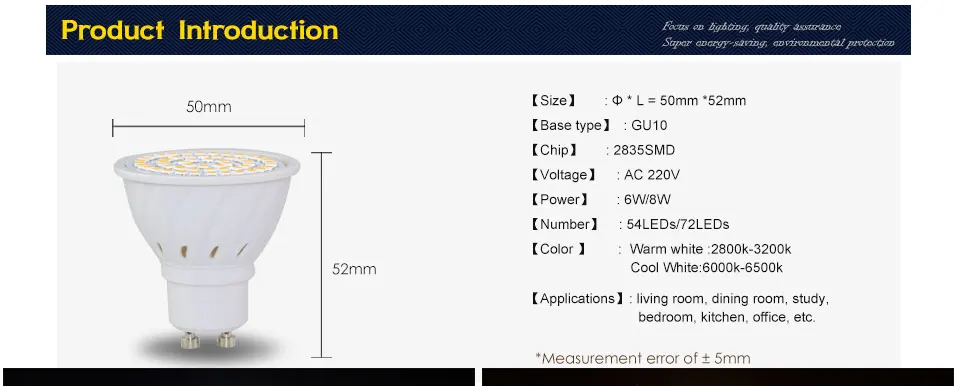 10 шт. GU10 MR16 8 Вт 6 Вт Светодиодная лампа GU5.3 лампа ампула 220 В 72 светодиодов 54 светодиода 2835 SMD супер яркий светодиодный прожектор энергосберегающий