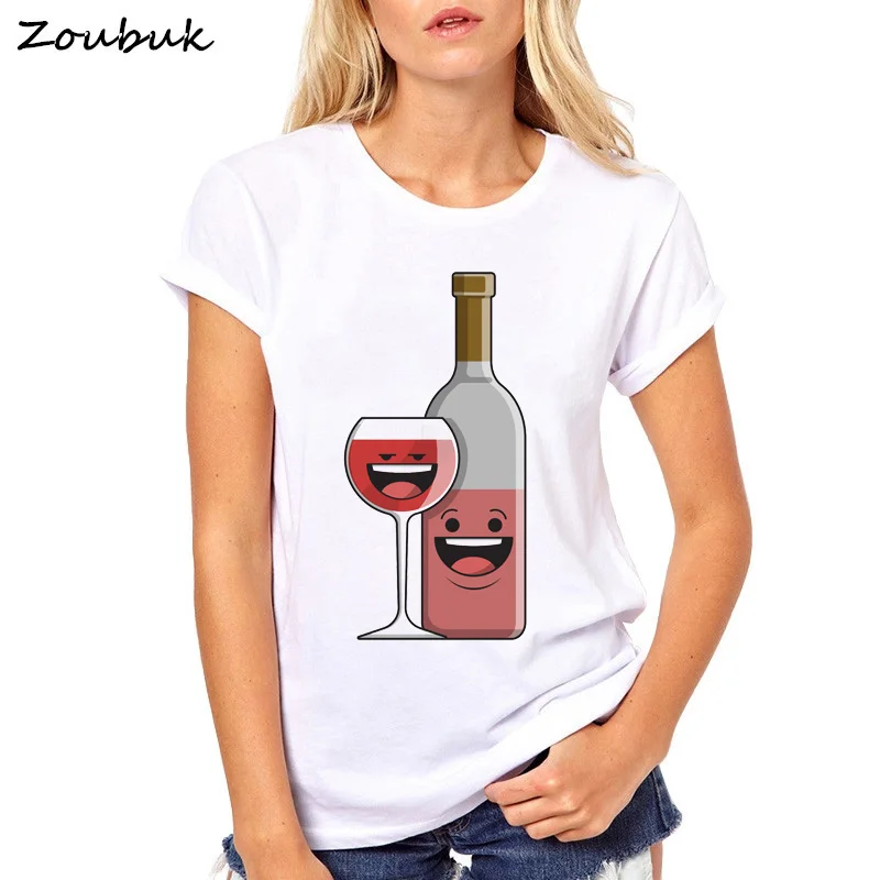 

2018 new Wine glass and bottle printed t shirt men women funny white t-shirt summer casual short sleeve tops tees womens clothes