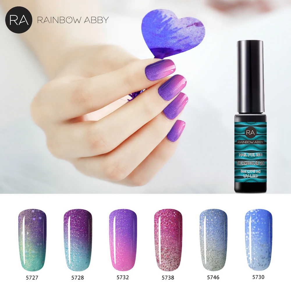 

Tops Glitter Nail Gel 8ML Mood Temperature Change Color Gel Nail Polish Thermo Gel Pick Any 27 Color Gel Varnish Thermo Changing