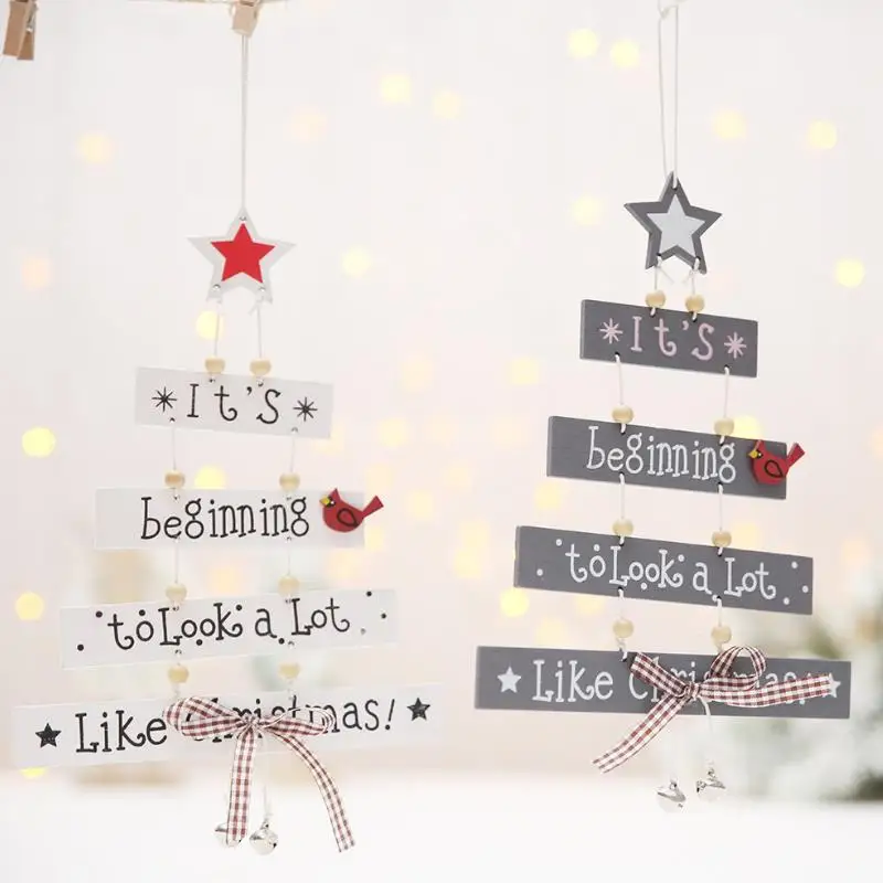 

1PC Creative Wooden Christmas Tree colour Letter Pendants Xmas Decor New Year Party Pendant Decor Christmas supplie
