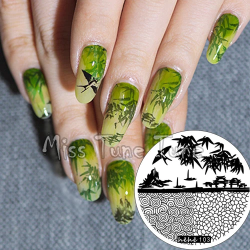 

New Premium Stamping Plate hehe103 Bamboos Swirls Circles Patterns Temple Nail Art Stamp Template Image Transfer Stamp