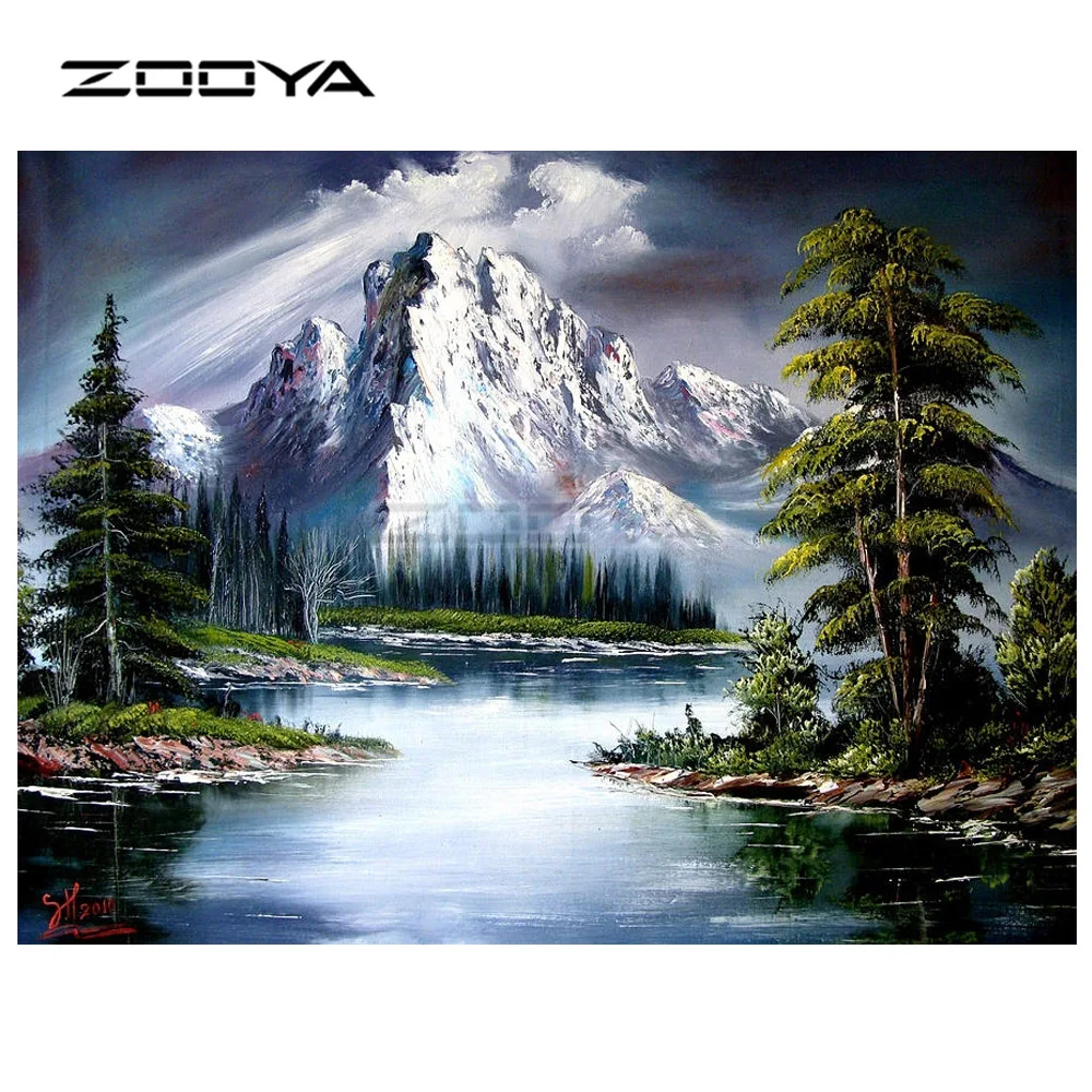 Zooya Diamond Bordir 5d Lukisan Berlian Gunung Salju Pohon