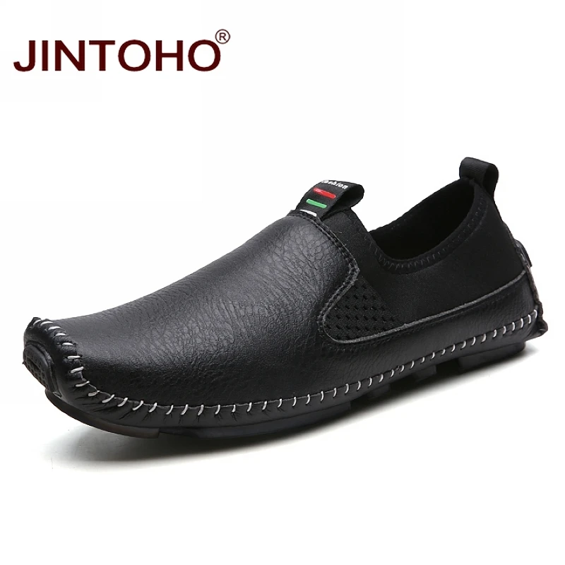 JINTOHO/Мужская обувь из натуральной кожи; модная мужская кожаная обувь; мужские лоферы без застежки; повседневные кожаные водонепроницаемые мокасины; большие размеры