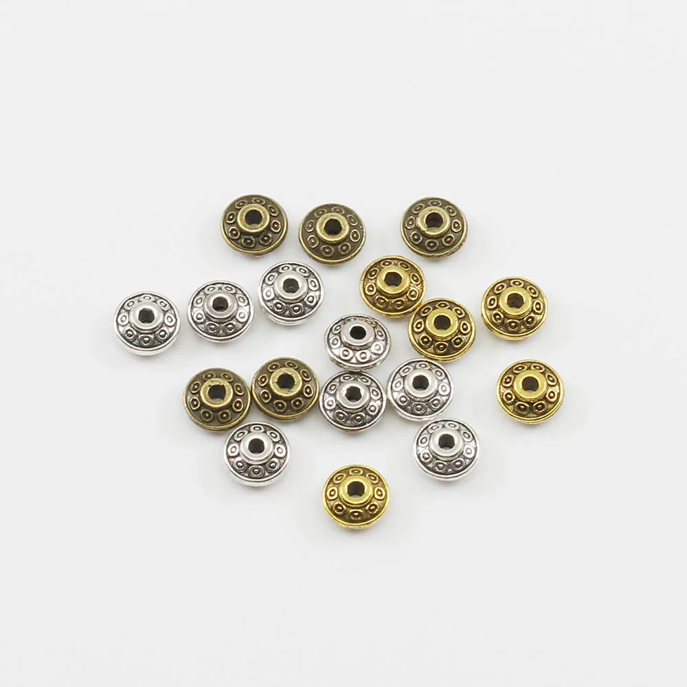 

50pcs/lot 6mm Gold Silver Bronze Antique Plated Spacer Bead Cone Pattern Loose DIY Vintage Beads For Bracelet Jewelry Making