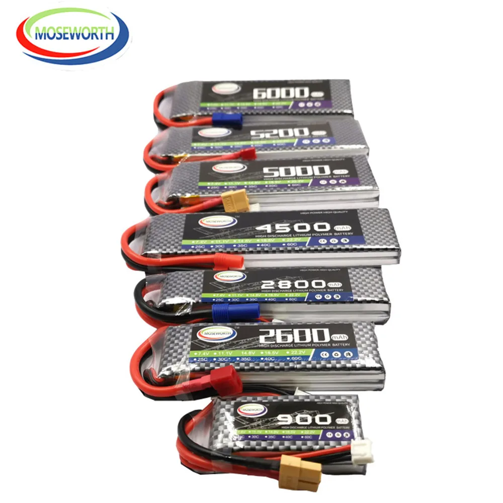 7,4 V 2S RC самолет LiPo Батарея 900 1200 1500 2200 3000 3800 5000 мА/ч, 25C 35C60C для дрона с дистанционным управлением Дрон вертолет Quadcopter