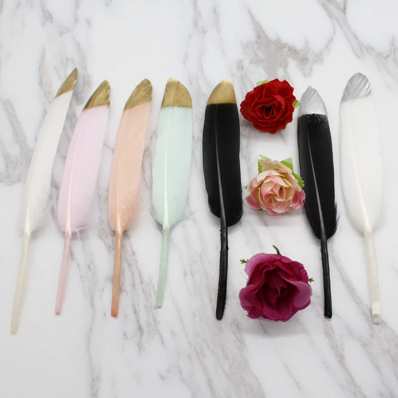 Free shipping/ 50pcs Newest Double Side Gold Color Goose/Duck Feathers