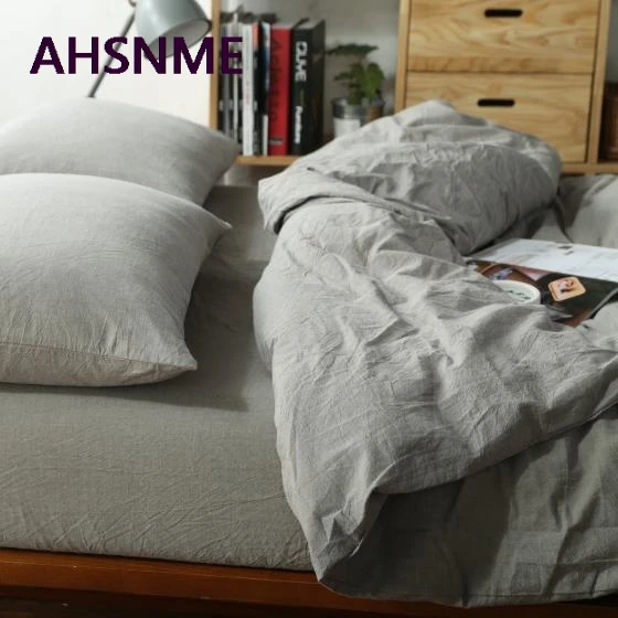 

AHSNME 100% Cotton Bedlinen Super Soft Bedclothes Bedcover Light Grey Solid Duvet Cover Khaki Washed comforter ropa de cama