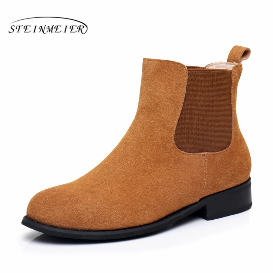

Genuine Leather Ankle Boots Comfortable quality soft Shoes Brand Designer Handmade blue brown black US 9.5 with fur 2018 spring
