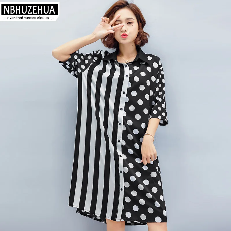 NBHUZEHUA 7G838 Big Size Women Shirt Vintage Polka Dot Blouse Casual ...