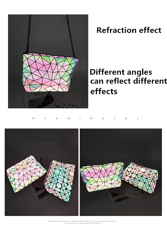 ZYJ Female Laser Luminous Plaid Bags Diamond Chains Rainbow Shoulder Make Up Bag Handbag Deformable Lattice Evening Clutch Bag (4)