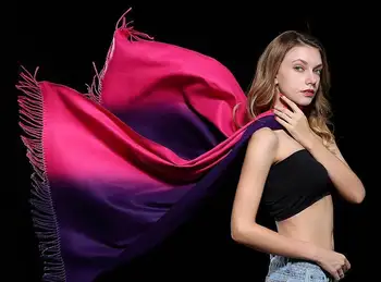 

[URQ] Woman Long Cashmere Scarf Ombre winter scarves cashmere shawls lady pashmina bandana soft long foulard A8023