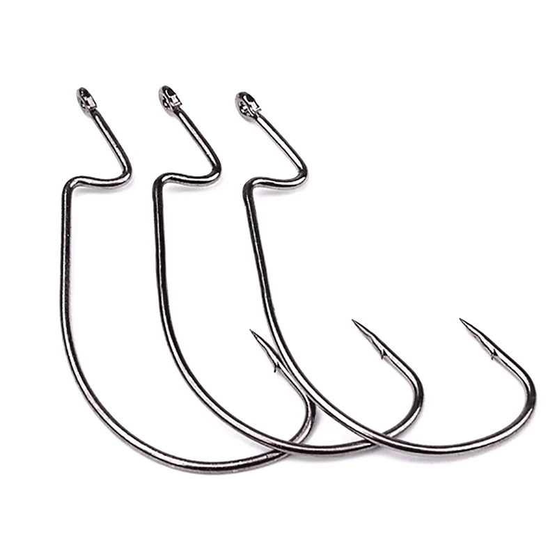 50PCS L Fishing Hook 1/0-5/0#  Wide Gap Worm Hook Big Fish Hook Bass Stainless Stee