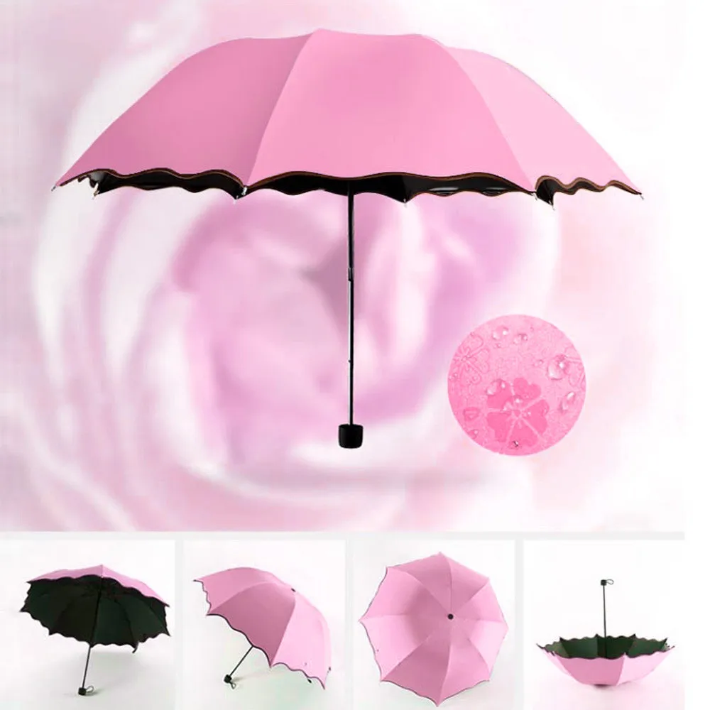 Becautiful твердый 3 складной зонтик для женщин анти УФ Защита от солнца ветрозащитные Зонты черное покрытие Зонты