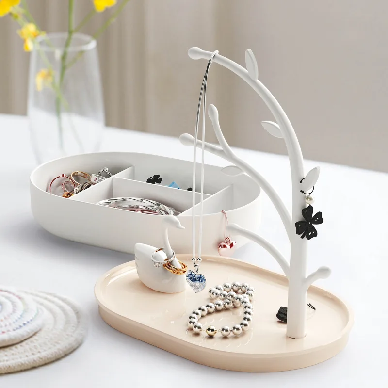 

Creative Swan Lake Jewelry Storage Box Multifunction Necklace Bracelet Earrings Display Stand Rack Cosmetic Organizer