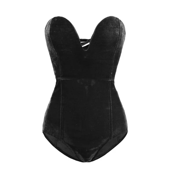 black jumpsuit Велюровое элегантное боди комбинезон с открытыми плечами женское черное боди без бретелек стринги с высокой талией крест накрест на ремнях с открытой спиной боди - Цвет: black jumpsuit