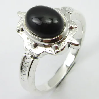 

Authentic Black Onyx HAMMERED Ring Size 8.75 Solid Stone Jewelry Unique Designed