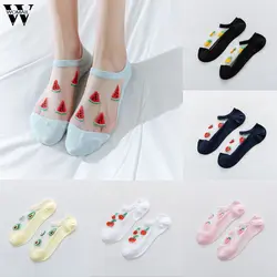 Womail Носки Для женщин 1 пара хлопковые носки шелк с фруктовым принтом Носки Короткие милый подарок новый 2019 Мода Повседневное высокое