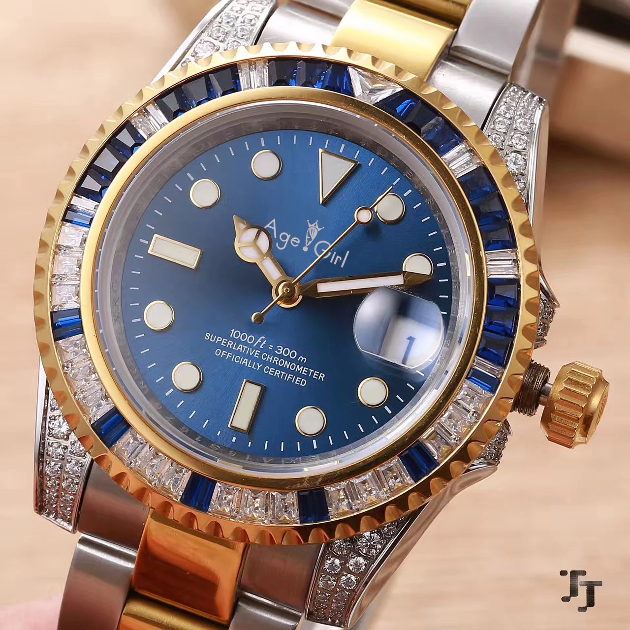 

Luxury Brand New Men Automatic Mechanical Silver Yellow Gold Diamonds Rainbow Blue Green Stainless Steel Sapphire Watch AAA+