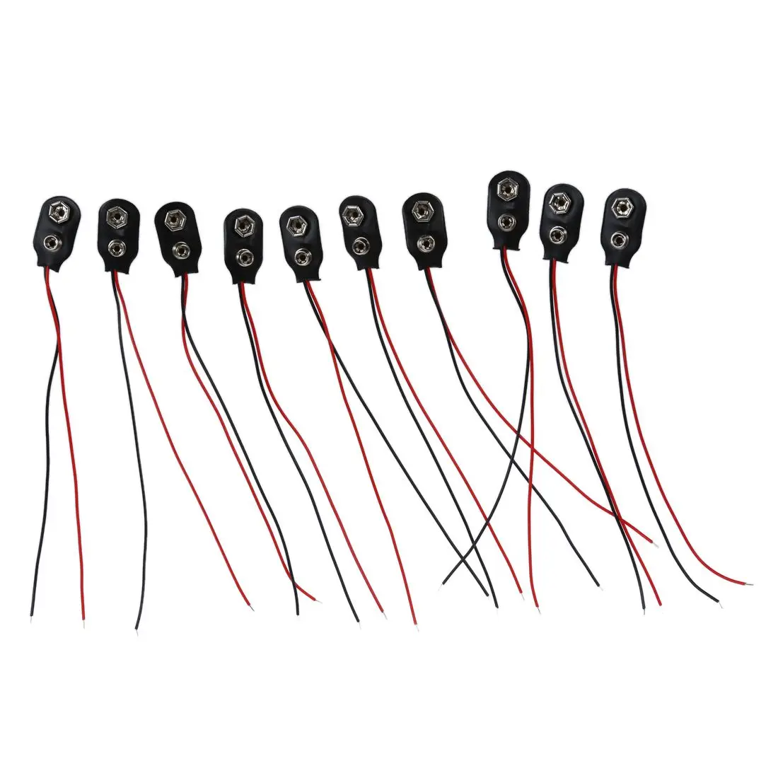 

10 Pcs Snap 9V (9 Volt) Battery Clip Connector I Type Black w Cable