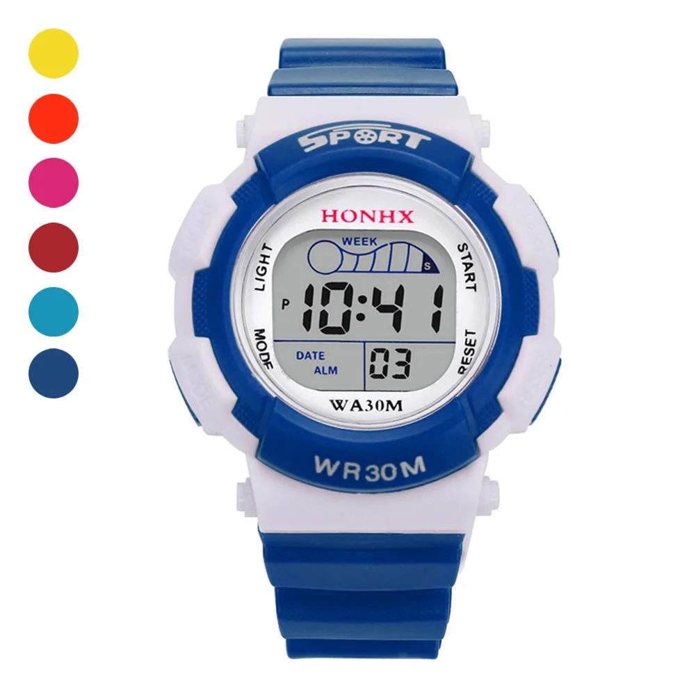Children Kid's Sports Electronic Digital Watch LED Square Dial with PU