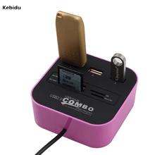 Kebidu квадратный usb-хаб USB 2,0-3 порта кардридер Мульти USB разветвитель Combo 480 Мбит/с для MS M2 SD MMC TF карта для ПК смартфон