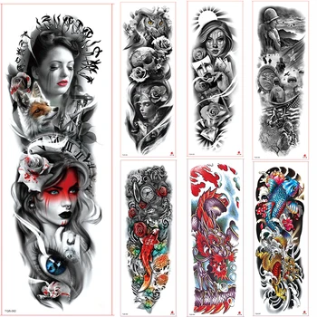 

Large Arm Sleeve Tattoo Rose Sternum Clock Waterproof Temporary Tattoo Sticker Red Beauty Girl Full Fox Flower Tatoo Women