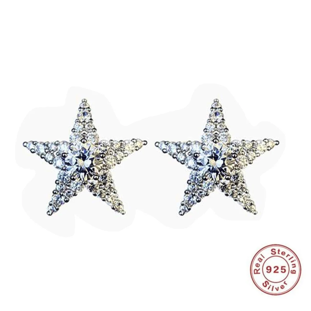 

RKNRBPH Women's S925 Strling Silver Earring Studs Flash Star 925 Silver AAA Zircon Earrings Delicate Engagement Jewelry