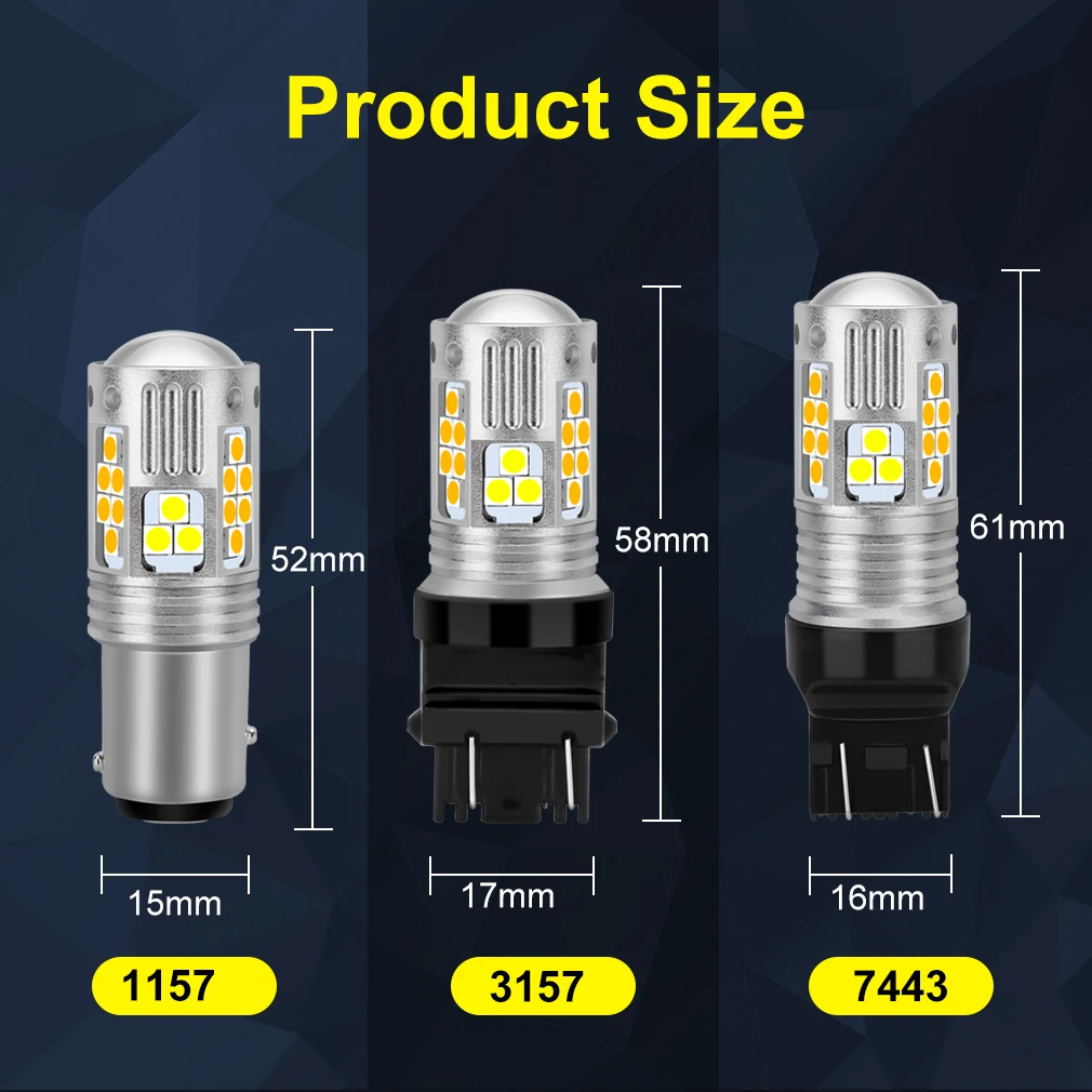 Switchback-LED ,  õ/DRL ڵ  T20 Led 7443 W21/5W 1157 BAY15D P21/5W T25 3157 P27/7W Ȳ  , 2 