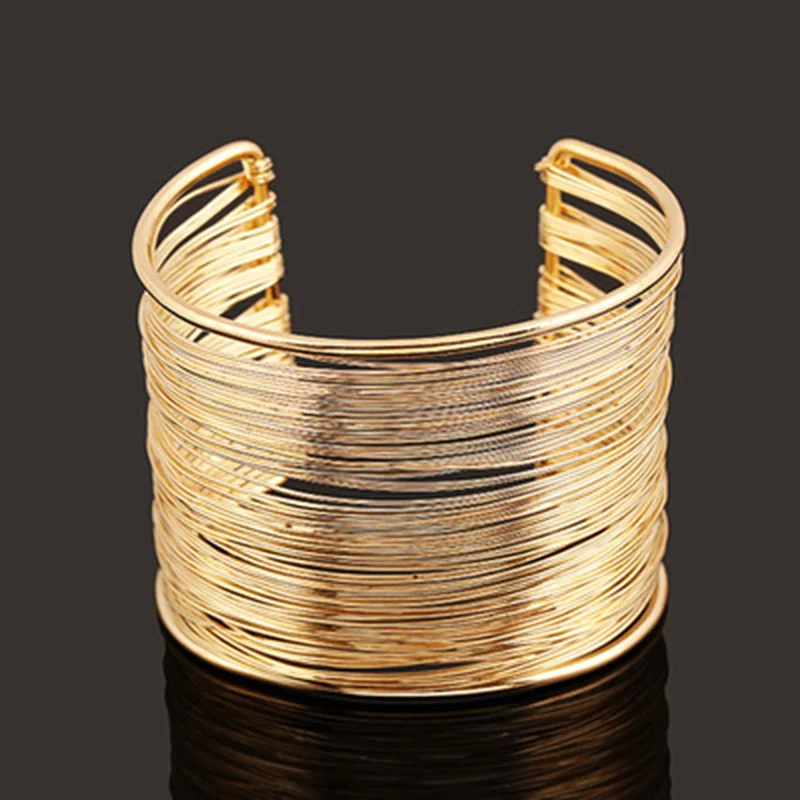 

2018 Hot Selling Jewelry Open wire bracelet Gold and Silver Cuff Bracelet Bangle Metallic Chains Bangle