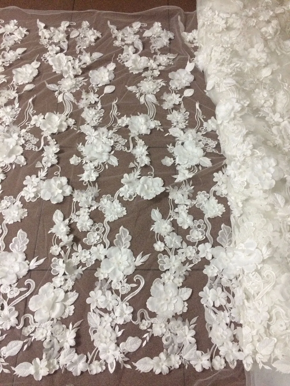 

French Net Lace Fabric SYJ-5716 Latest african lace fabric with beads 3D Flowers embroidery mesh nigerian tulle lace fabric