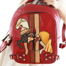 KUNDUI PU Leather Women’s Backpacks New Design Shoulder Bag Hot Sales Ms School Bags Euro Fashion Black horse Travel Backpack