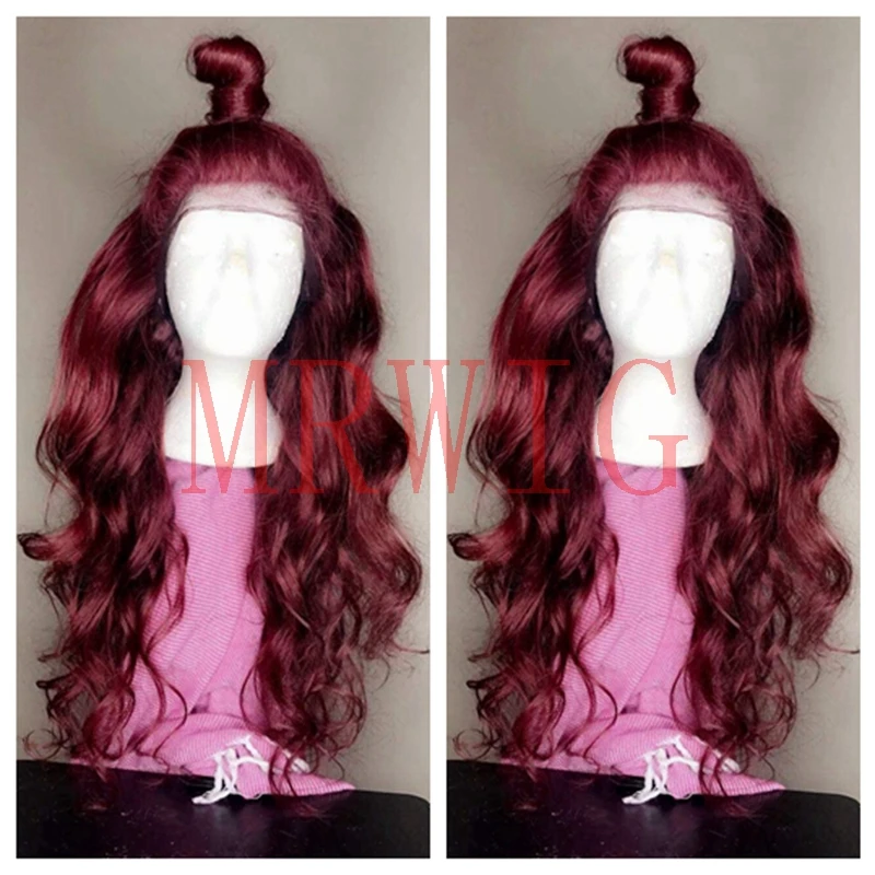 

MRWIG long wavy free part #2030 dark burgundy front lace wig synthetic heat resistant fiber cosplay baby hair for lady woman