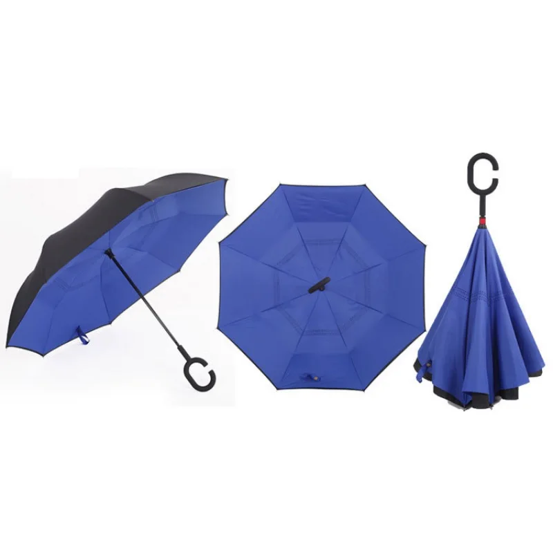 18 Drop Shipping Reverse Folding Double Layer Inverted Umbrella Rain Protection C-Hook Shape Hands Parapluie Windproof Paraguas TY - Цвет: 18
