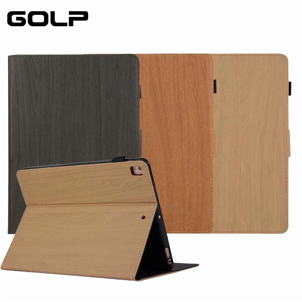 

For iPad Pro 9.7 Case GOLP Silicone Soft TPU Wood Pattern Flip Smart Cover for iPad 9.7 2018 2017 Case