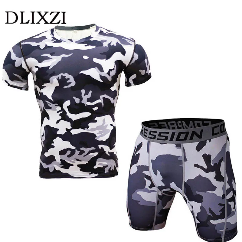 font b men b font camo compression font b shirt b font set fitness workout