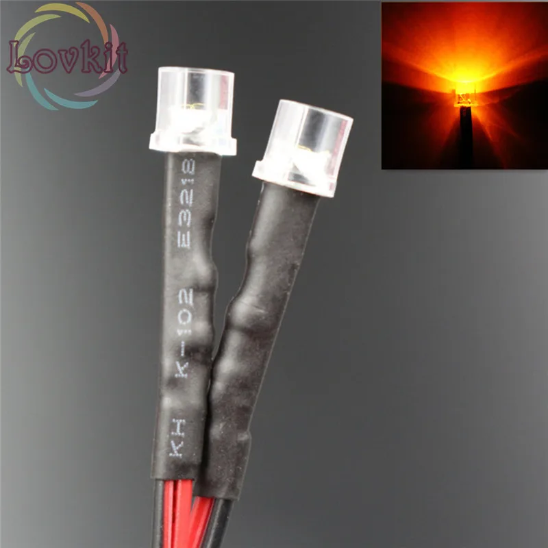 

50X 5mm 12V Pre-Wired Resistor Flat Top Orange DC 20cm LED Wide Angle Light Bulb Emitting Diodes For Car Toy DIY Retai Wholesale