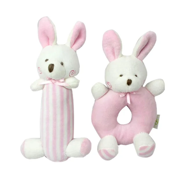Baby Circle Rattles Toy 2Pcs/set 100 Cotton Pink Blue Cute Rabbit Bear