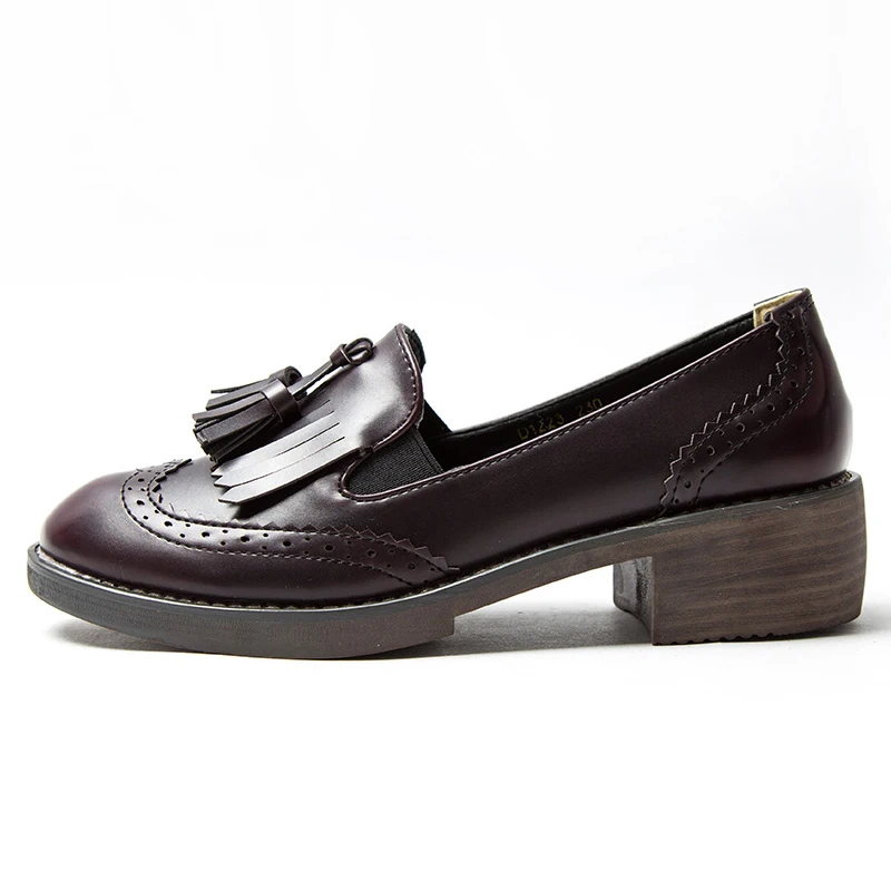 Baimier/ г.; осенние женские туфли-оксфорды в британском стиле; броги без застежки с бахромой; женская повседневная обувь на плоской подошве; мягкая женская обувь с закрытым носком