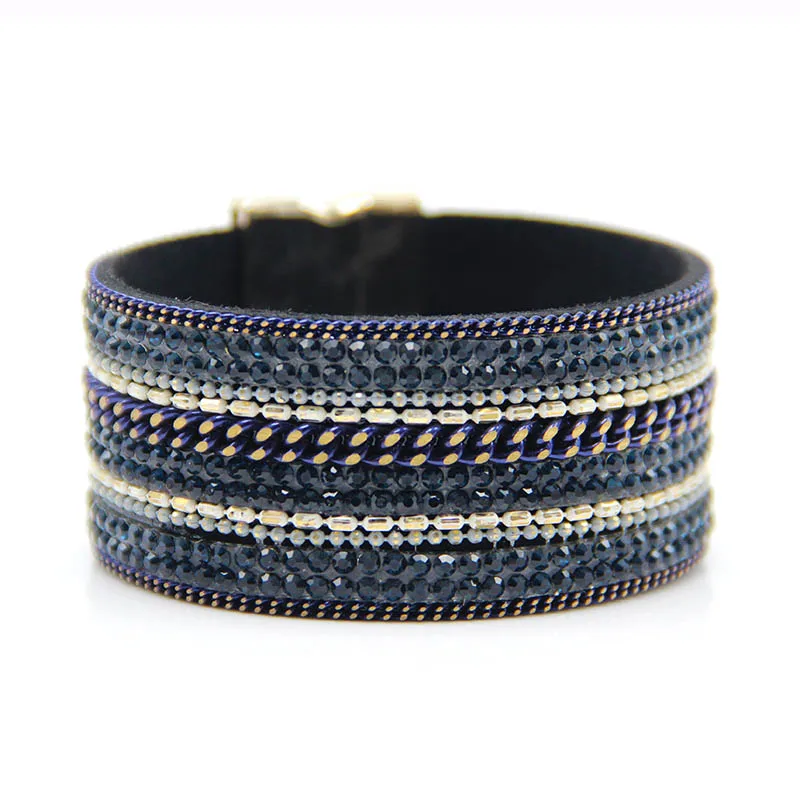 Женский браслет из мягкой кожи фон AAAA стеклянные камни в 6 рядах с высококачественными цепочками в многоцветном цвете никогда не выцветают - Окраска металла: blue