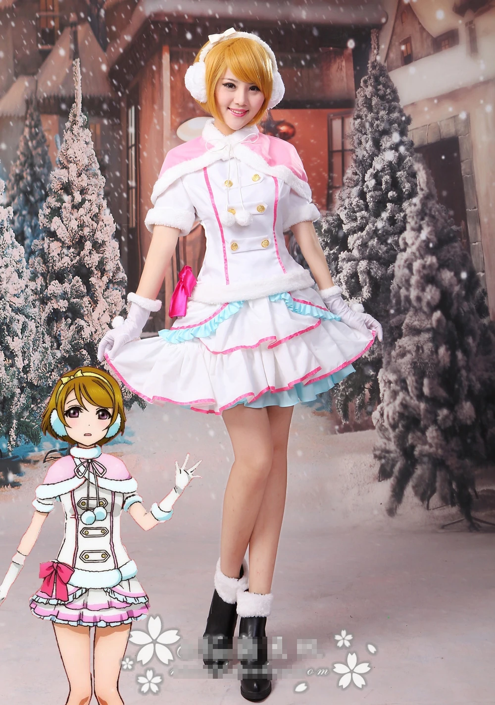 Люблю жить! Коидзуми Hanayo снег ореол форма Косплэй костюм