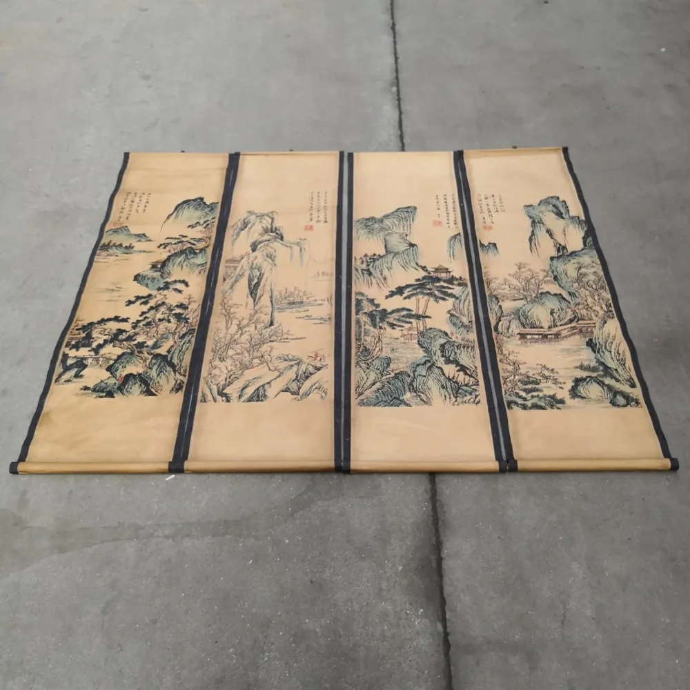 

China celebrity painting old scrolls Four screen decorate Landscape painting